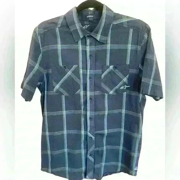 Men’s AStars button down blue green short sleeved SHIRT SZ M - Picture 1 of 3